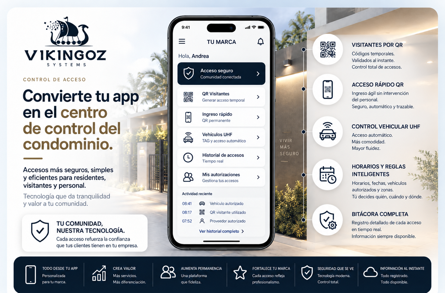 Vikingoz Access integrado en una aplicación personalizada con QR, UHF y bitácora de accesos