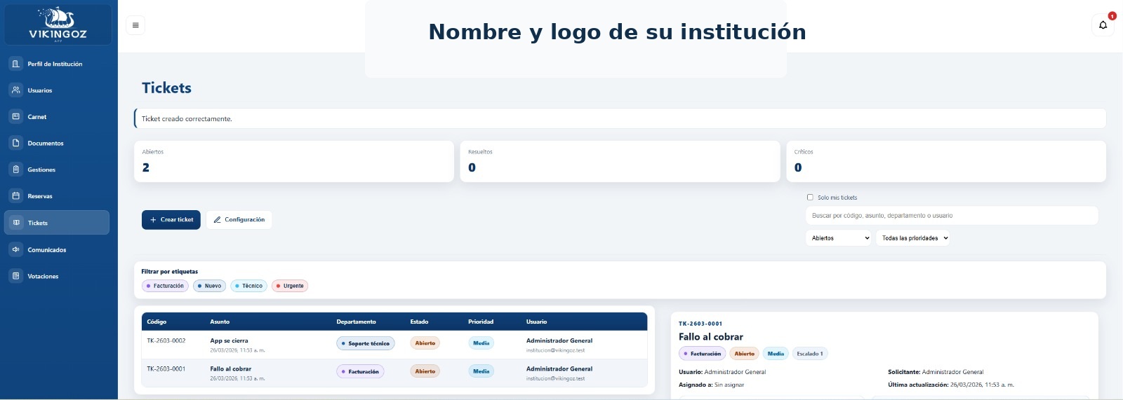 Panel de tickets Vikingoz ID