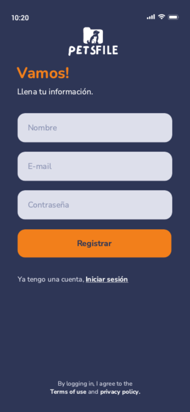 Registro en PetsFile